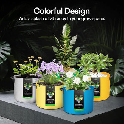 VIVOSUN 5-Pack 7-Gallon Colored Grow Bags, 350G Thick nonwoven Fabric Pots with Handles for