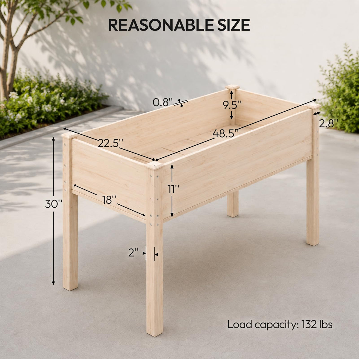 VINGLI 48.5"x22.5"x30" Elevated Raised Garden Bed with Bed Liner, Heavy Duty Wood Planter with Legs