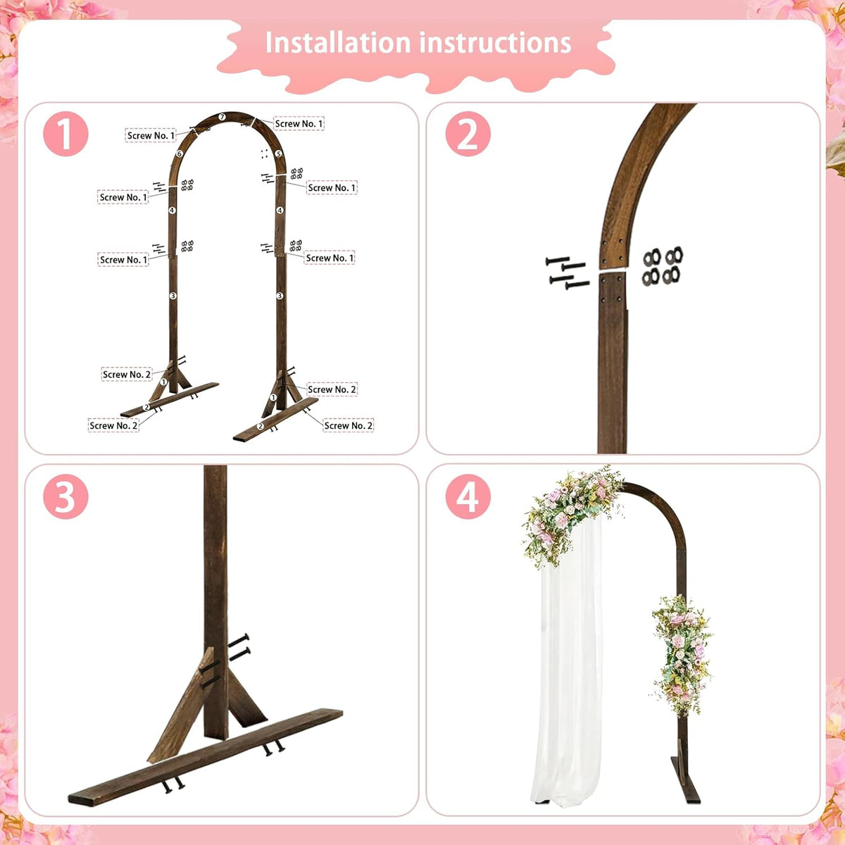 6.89 ft Wooden Wedding Arch – Large Balloon Arch Backdrop Stand, Wood Arch Arbor Arch Frame for