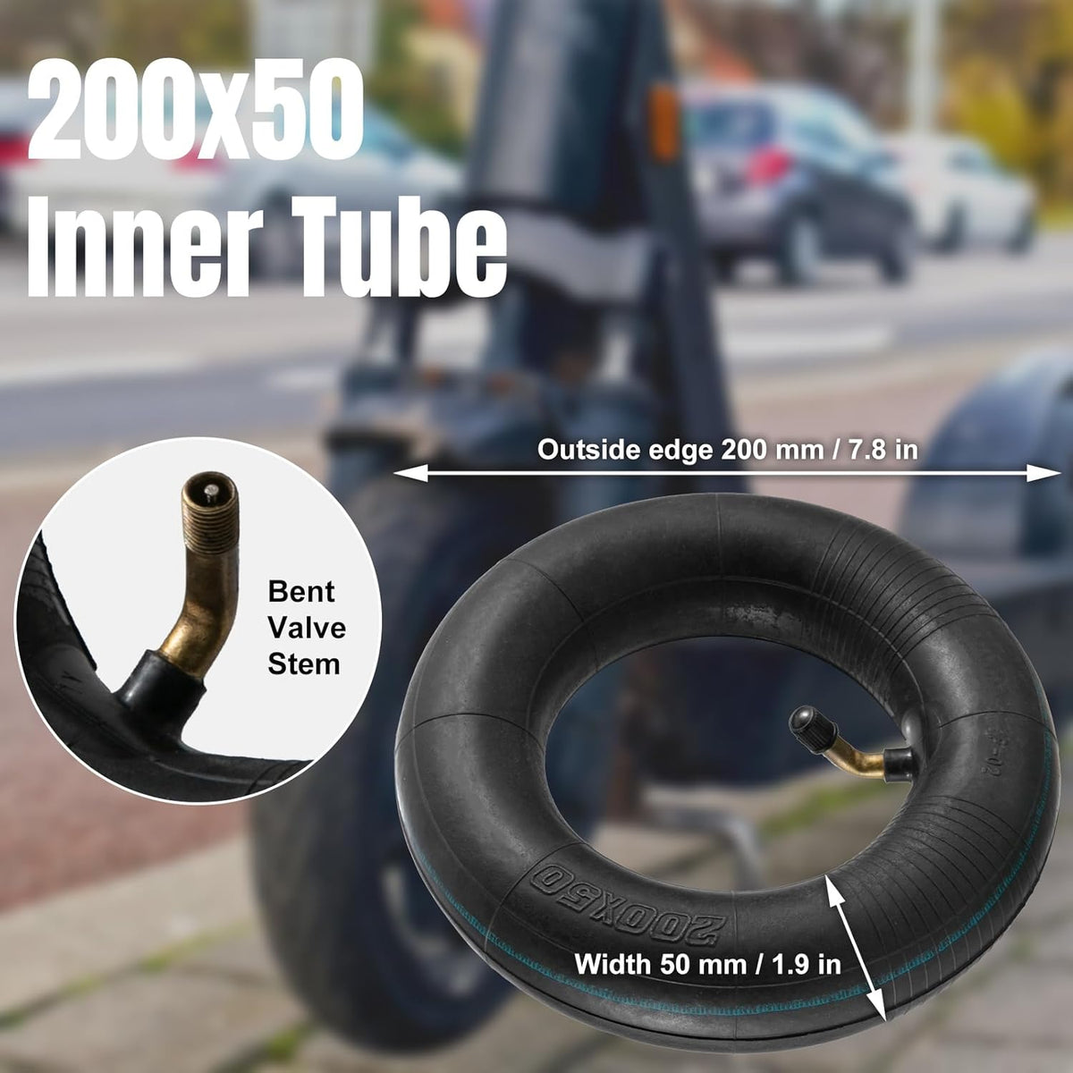 200x50" Inner Tubes, 2 Pack Heavy Duty Replacement Electric Scooter Tire Inner Tube Compatible with