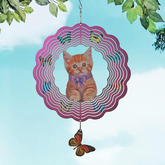 Metal Cat Wind Spinner,Metal Wind Spinners for Outdoor,3D Double Sided Hanging Decor for