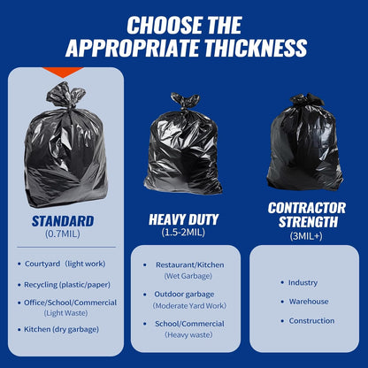 120 Count 55-60 Gallon Trash Bags, Tear-Free Large Black Garbage Bags for Kitchen, Office, Outdoor