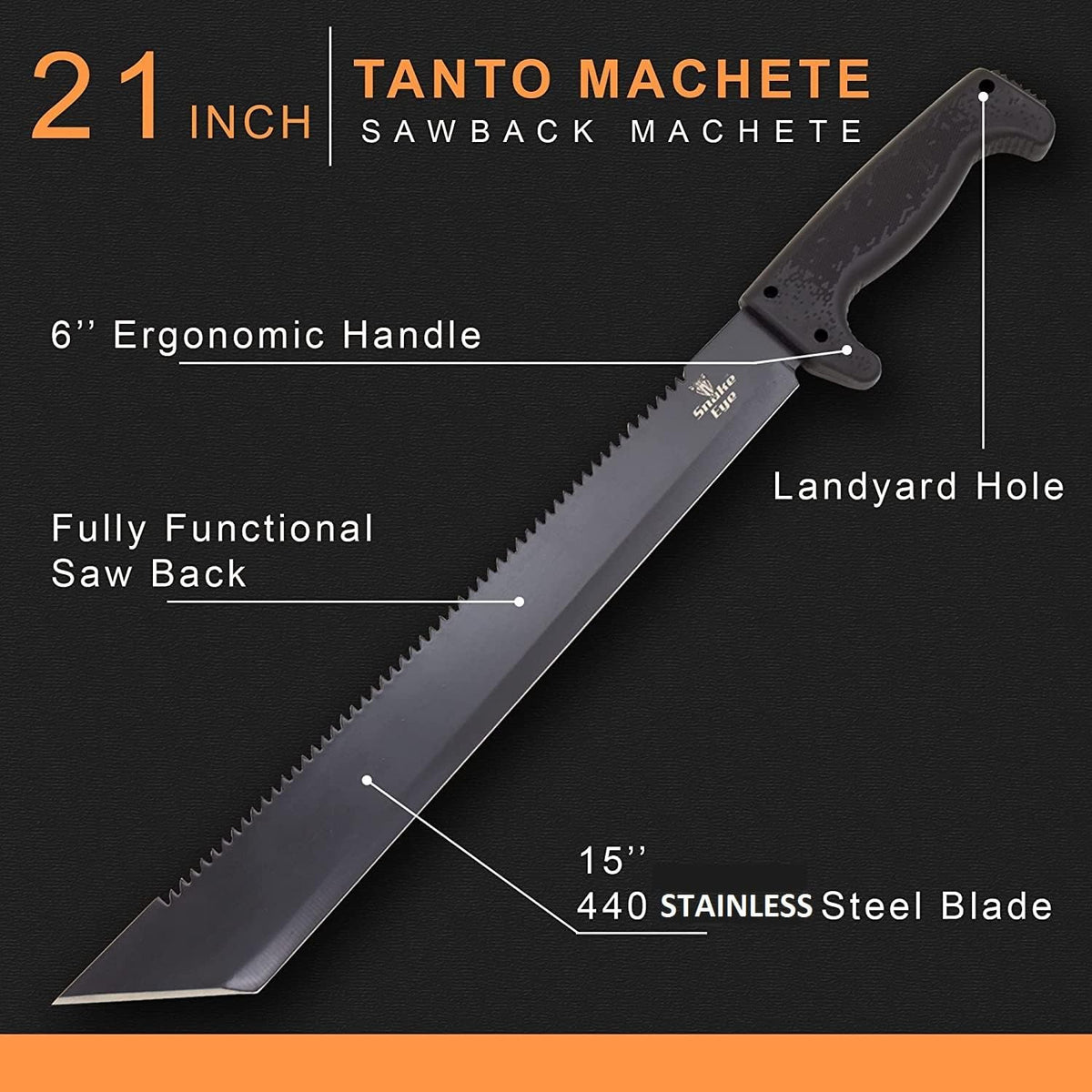 Snake Eye Machete with Heavy Duty Construction-Ergonomic Non-Slip Handle and Belt Sheath for