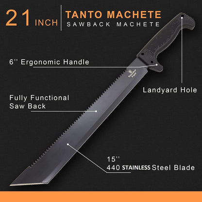 Snake Eye Machete with Heavy Duty Construction-Ergonomic Non-Slip Handle and Belt Sheath for