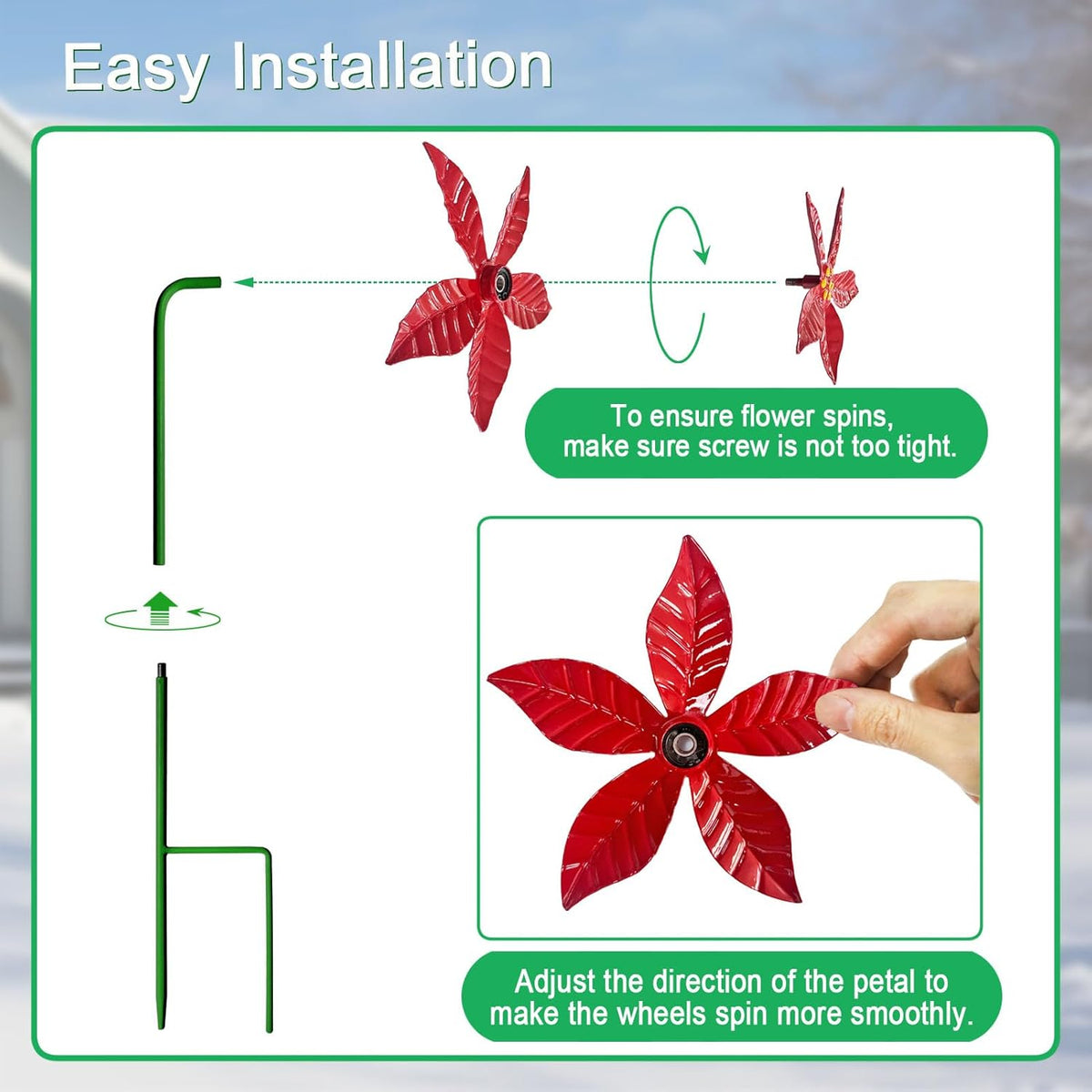 5 Pack Metal Poinsettia Wind Spinners for Garden,Outdoor Lawn Ornaments,Christmas Yard