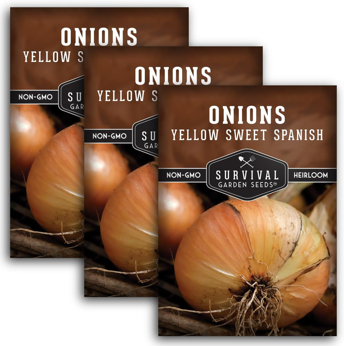 Yellow Sweet Spanish Onion Seed for Planting - 3 Packets with Instructions to Plant and Grow Long