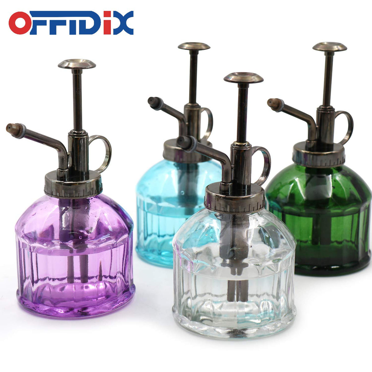 OFFIDIX Glass Plant Mister, 6.3 Inches Tall Vintage Style Spritzer Bronze Plastic Top Pump One Hand