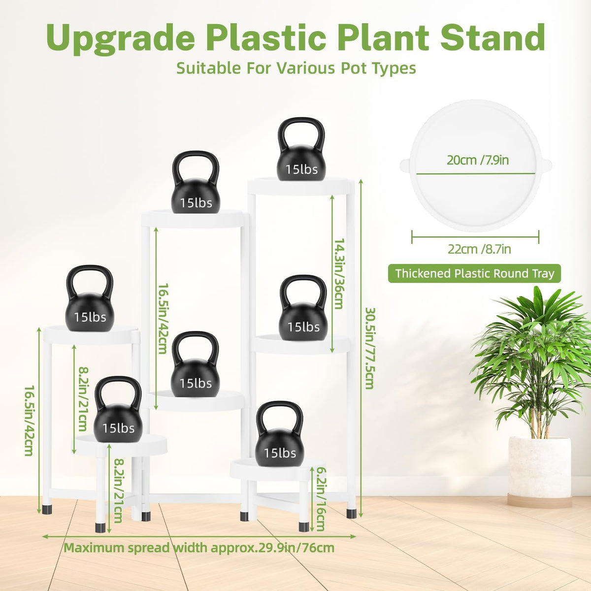 iDavosic.ly 7 Tier Folding Plant Stand Indoor Outdoor with Plastic Tray, Tiered Corner Flower