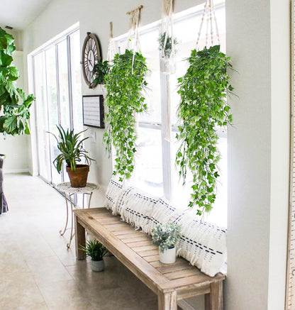 RECUTMS Artificial Hanging Plant - Faux Ivy Vine With White UV Resistant Leaves for Room, Office