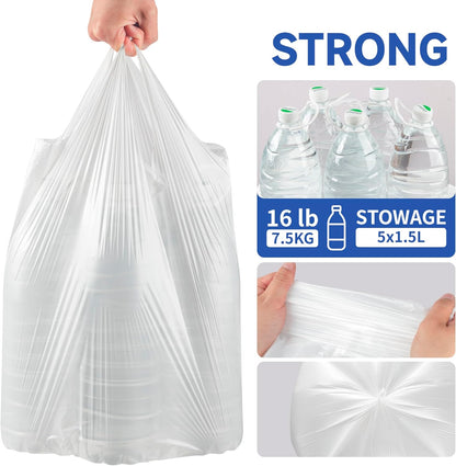 Small Trash Bags with Handles 3 Gallon 50 Count White - Ocean Plastic Upcycling - Plastic Garbage