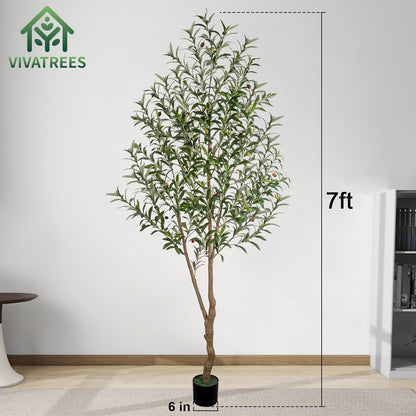 7FT Olive Tree Artificial Indoor, 84in Tall Faux Olive Tree with Pot, Fake Potted Tree with Fruits