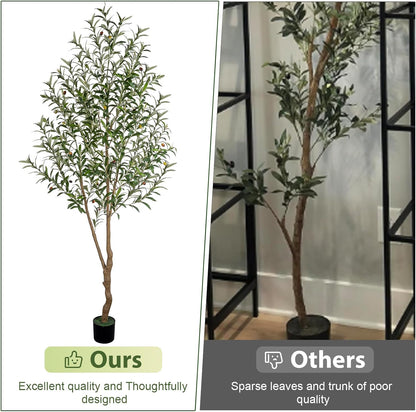 7FT Olive Tree Artificial Indoor, 84in Tall Faux Olive Tree with Pot, Fake Potted Tree with Fruits