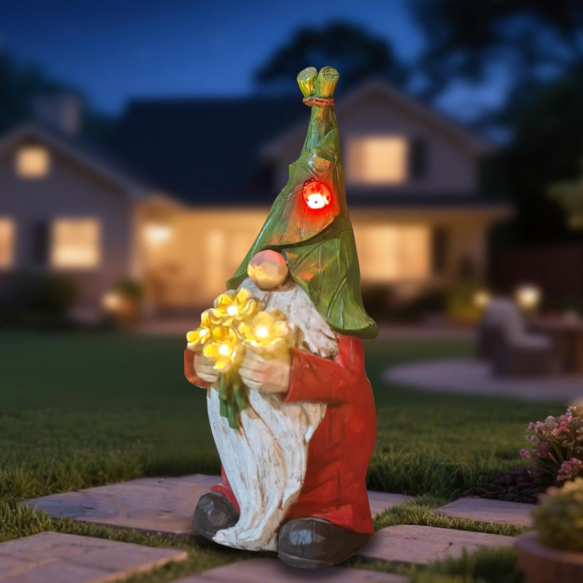COWOS Garden Gnome Statue Outdoor Decor, Solar Garden Gnome Figurine Light, Resin Statues Sculpture