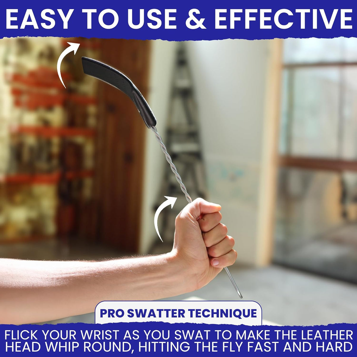 2 Leather Fly Swatter for Indoors. Long Handle, Heavy Duty Fly Swatter Manual Multi Pack.