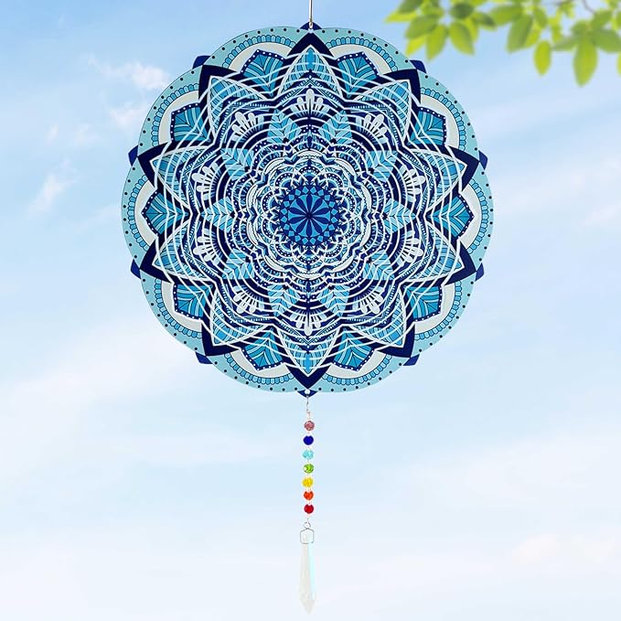 Wind Spinners Outdoor with Crystal Tail, Marzovitra Stainless Steel 3D Kinetic 10 Inch Garden Decor