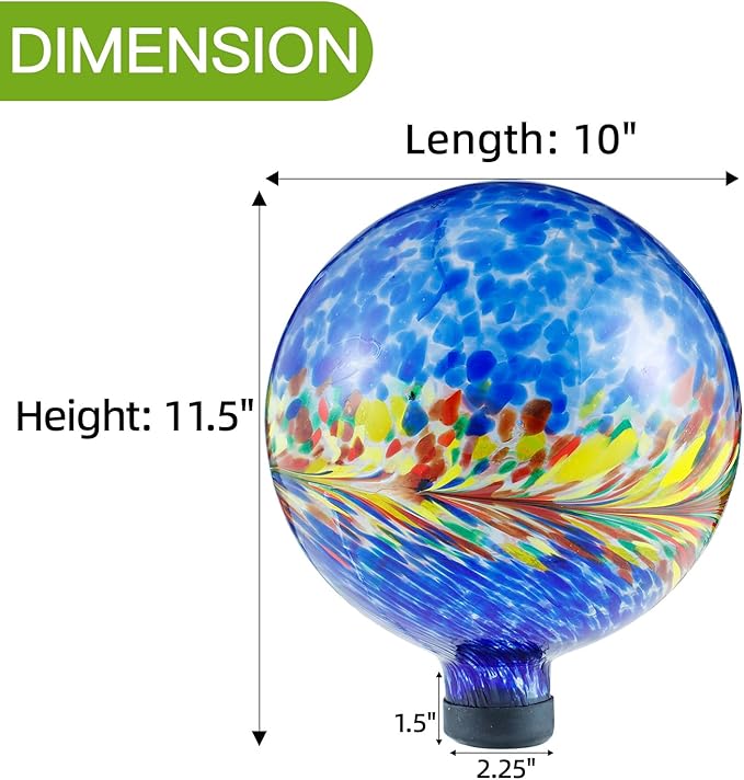 VOREEN 10-Inch Glass Gazing Ball, Outdoor Gazing Globe, Handmade Reflective Ball Yard Decoration
