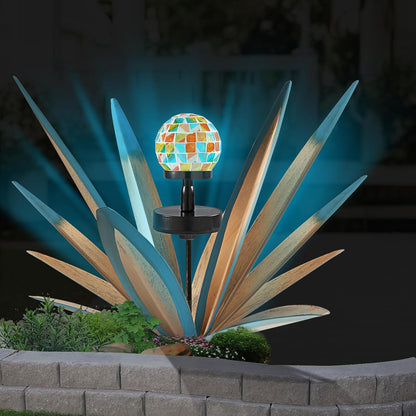 TOMBABY Solar Rustic Garden Style Metal Agave Plants Outdoor Patio, Home Decor Hand-Painted Metal