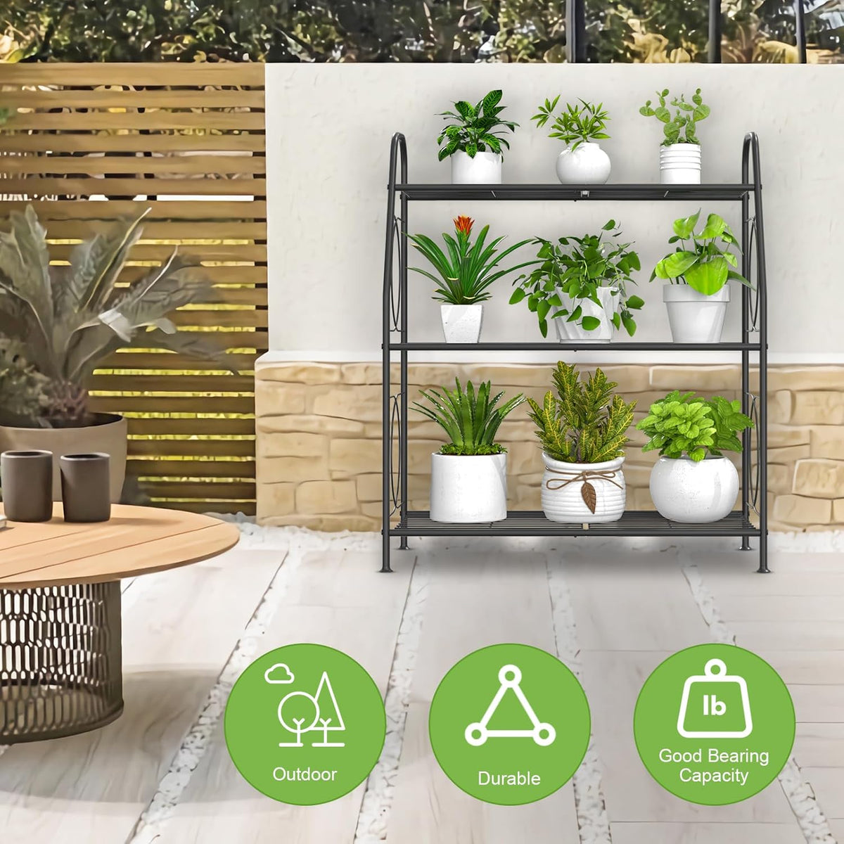 Plant Stand, 3 Tier Plant Shelf for Indoor Outdoor, Heavy Duty Metal Outdoor Plant Stand Holder