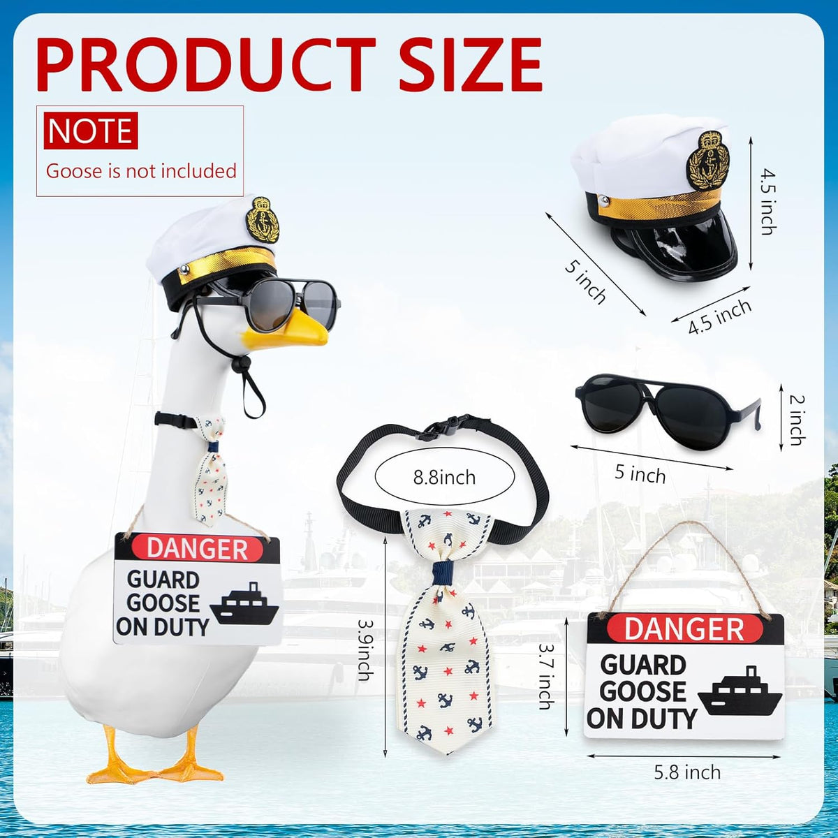 CAMDUCK 4 Pcs Porch Goose Accessories Porch Goose Sign Goose Navy Hat Eyeglasses Necktie Wooden