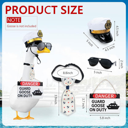 CAMDUCK 4 Pcs Porch Goose Accessories Porch Goose Sign Goose Navy Hat Eyeglasses Necktie Wooden