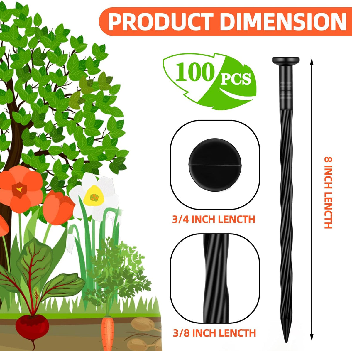 100 Count Plastic Landscape Edging Anchoring Stakes 8-Inch Garden Lawn Yard Landscaping Spikes for