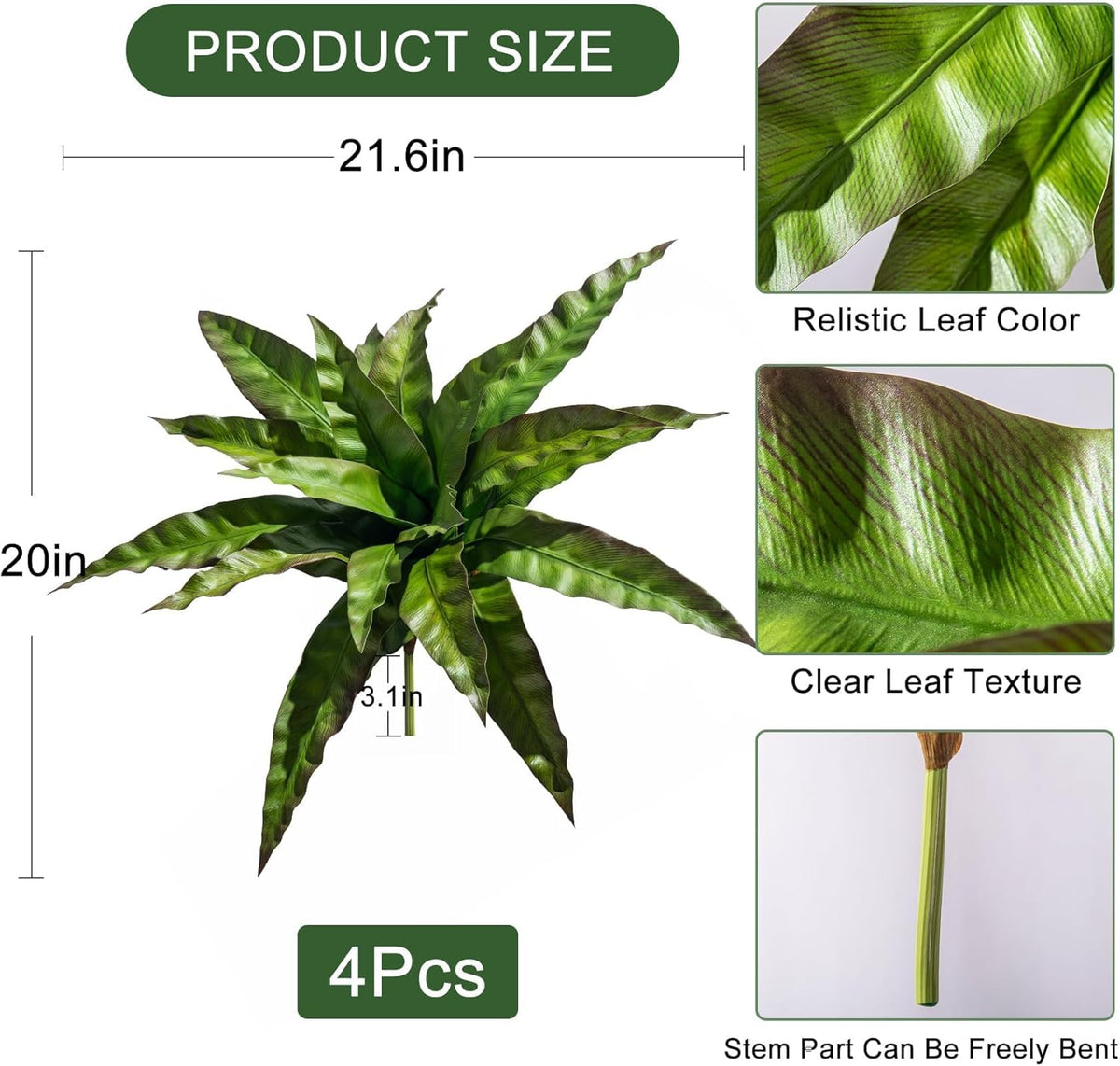 4 Pcs Artificial Greenery Stems Fake Bird Nest Fern Faux Branches Artificial Plants Realistic Fake