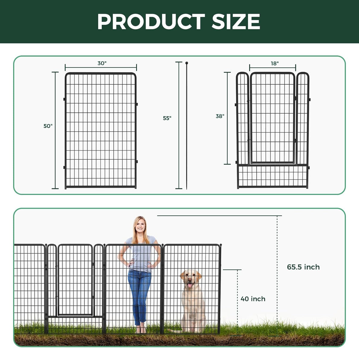 FXW Garden Fence Outdoor for The Yard – 50in(H) x 62.6ft(L) Heavy Duty Metal Animal Barrier for Dog