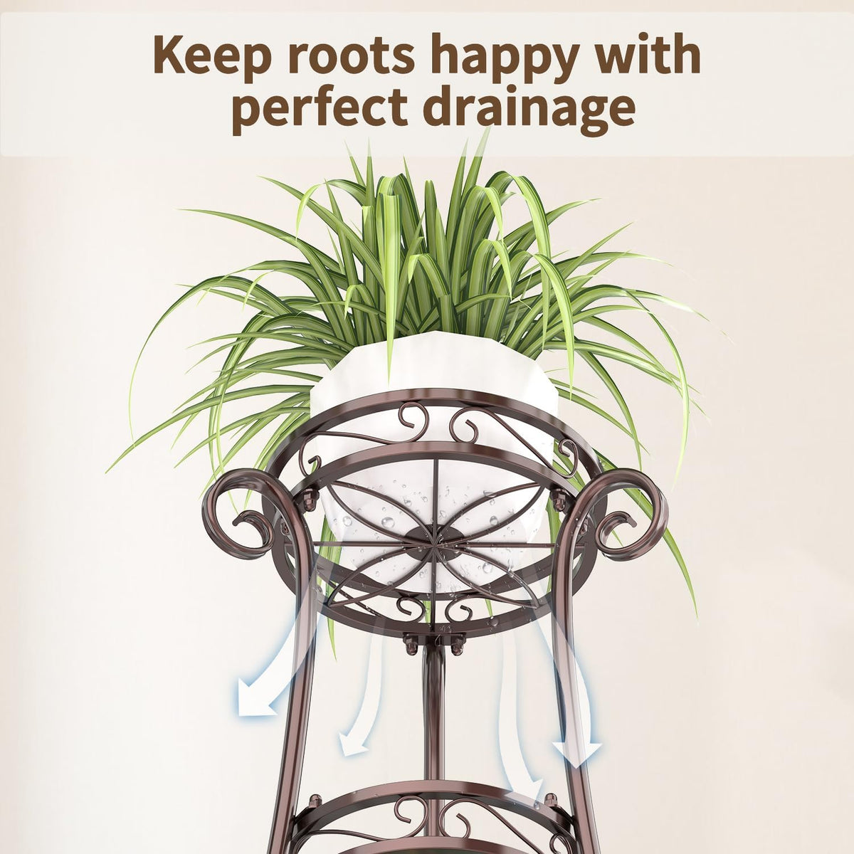 LASZOLA 3 Tier Bronze Metal Plant Stand for Multiple Large Planters Indoor Outdoor Organizer, Heavy