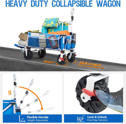 Old Bahama Bay 550lbs Extra Long 49" L Beach Wagon with Big Wheels with Brake for Sand, Collapsible