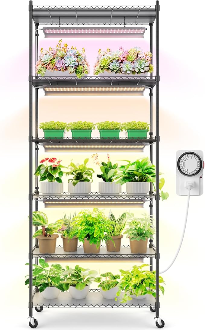Barrina CX2 Plant Stand with Grow Lights for Indoor Plants, 6-Tier Metal Plant Shelf Display Rack