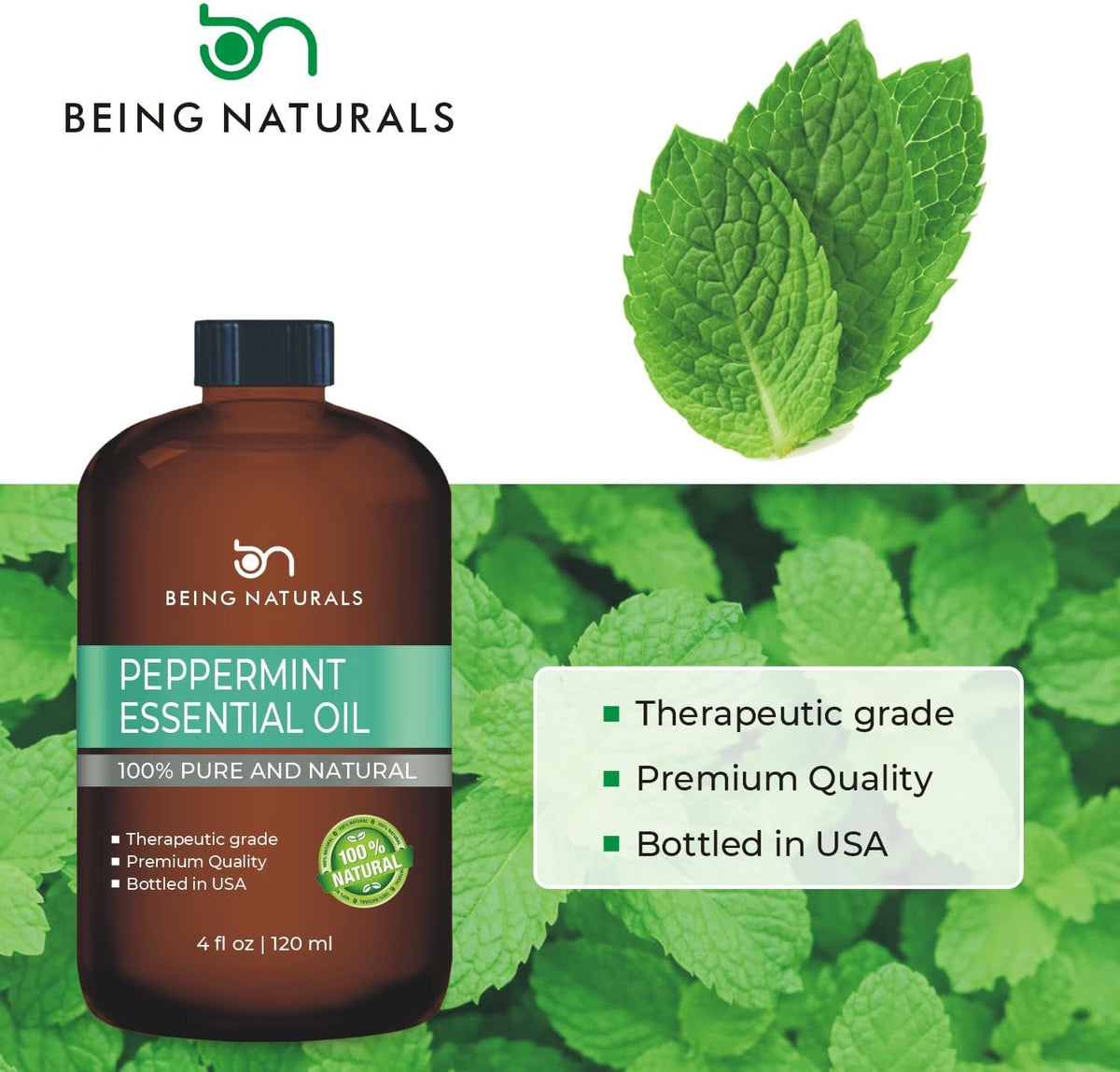 Peppermint Essential Oil - Huge 4 FL OZ - 100% Pure & Natural – Premium Natural Oil with Glass
