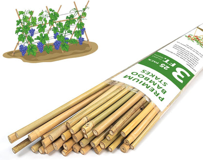 Plant Stakes,3FT Longer Sturdy Natural Bamboo Garden Stakes,GAGINANG 25Pcs Bamboo Sticks Trellis
