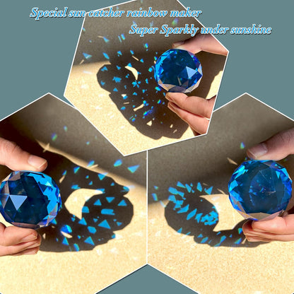 Gazing Ball Spiral Tail, Wind Spinner Spiral Peacock Blue Crystal Orb with Swivel Hook, Sun Catcher