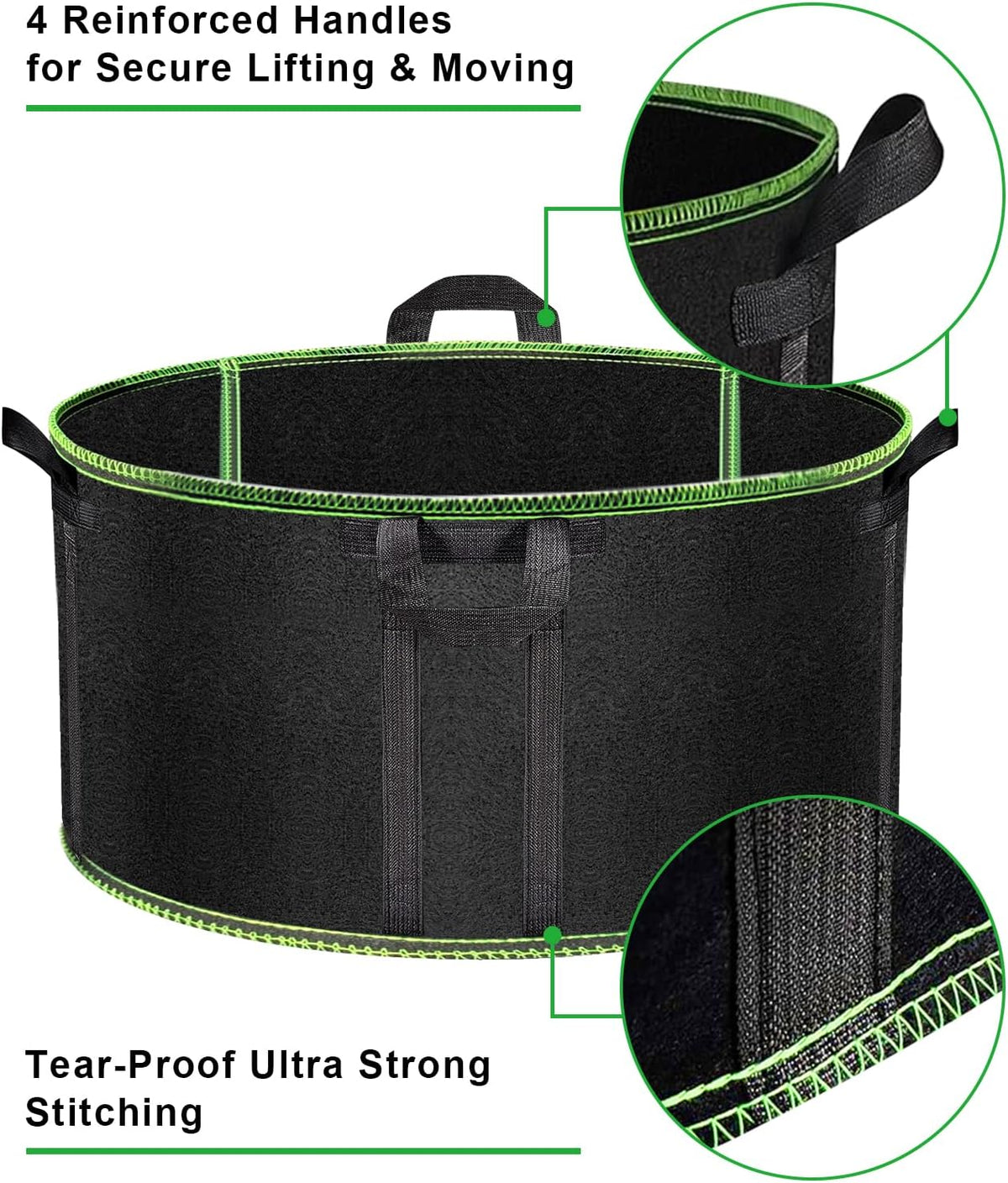 Grow Bags of 3-Pack 50 Gallon, Garden Planter Bags with Handles, 320GThickened Nonwoven Fabric