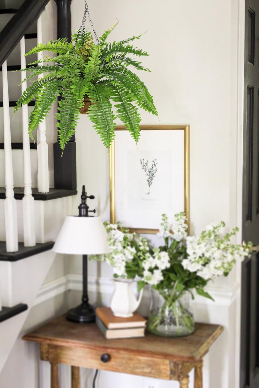 Fake Hanging Plants Large Boston Fern Artificial Plants Outdoor Realistic Fake Ferns with Palm