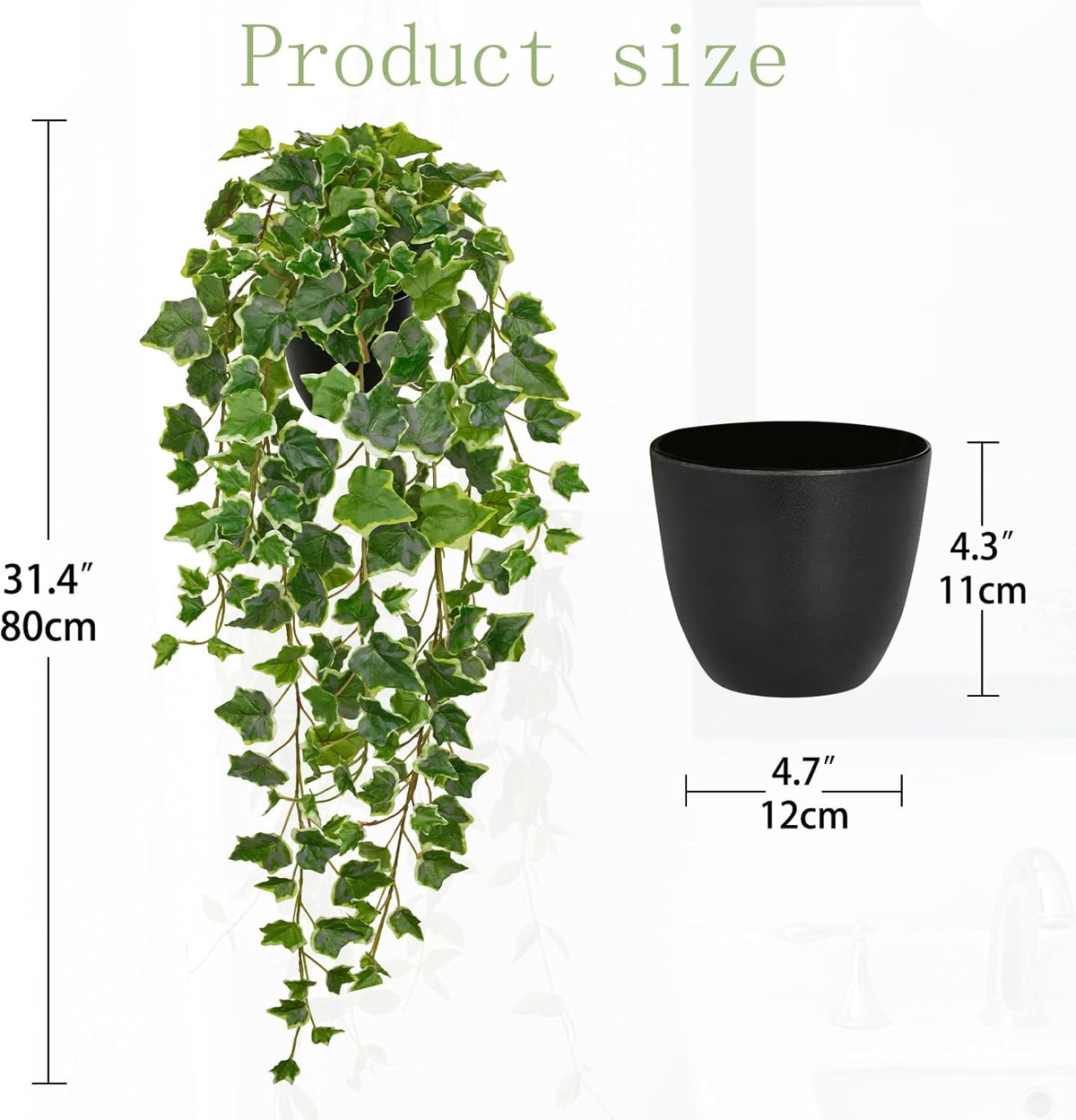 Hollyone Artificial Hanging Plants Potted 31.4" Fake Ivy Vine Faux Ivy Leaves Hanging Greenery