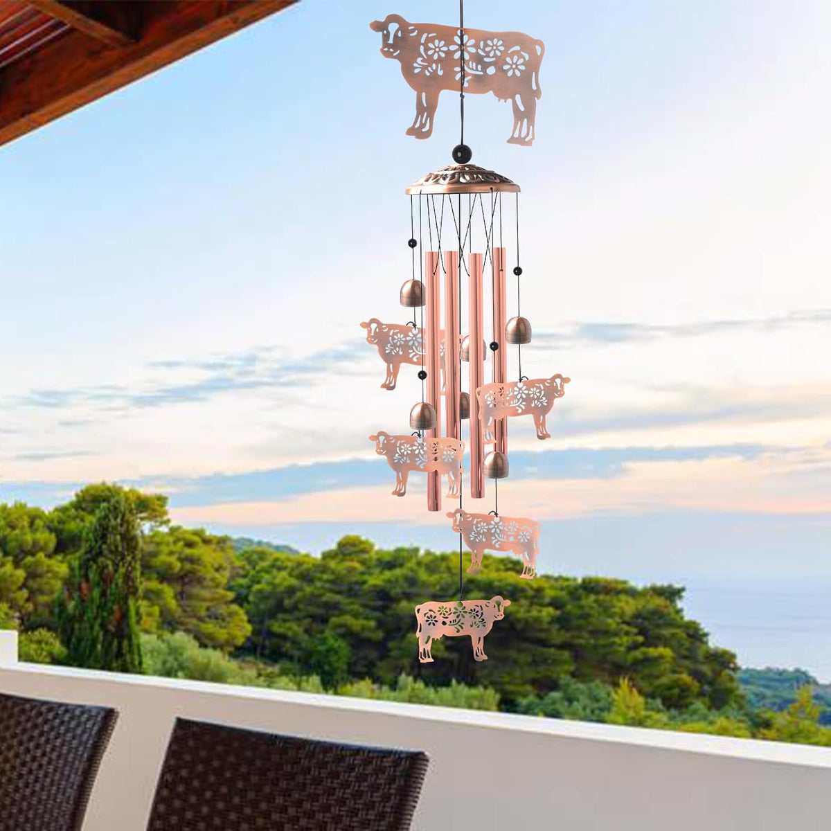 Wealth Attraction Ox Brass Wind Chime - Cow Wind Chimes for Outside,Cow Gifts for