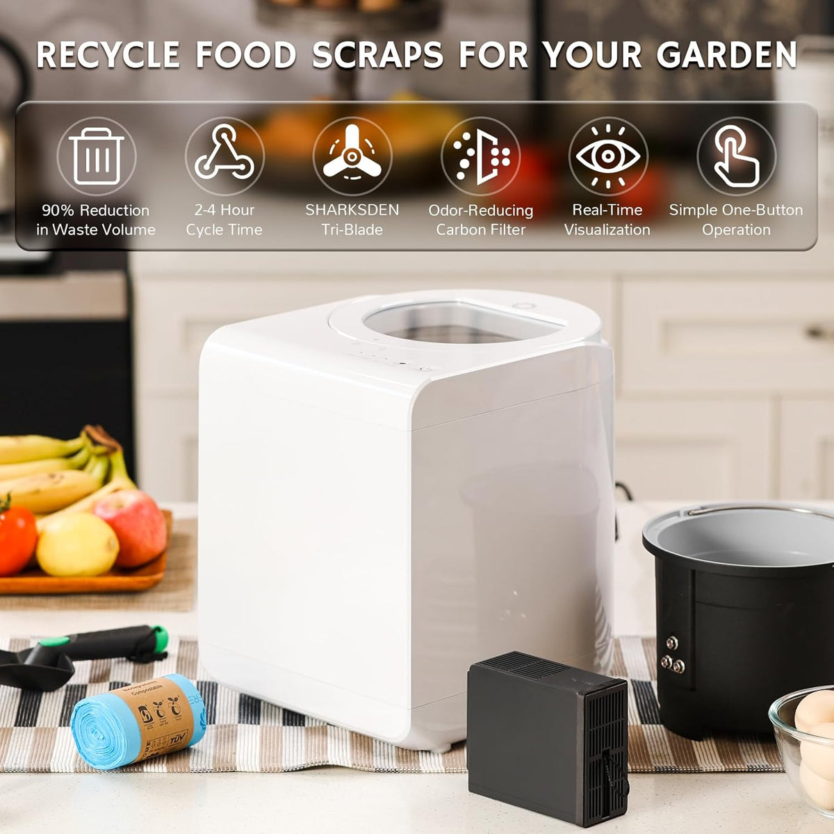 Airthereal Revive R500-V Electric Kitchen Composter with Visual Cover, Upgraded SHARKSDEN®