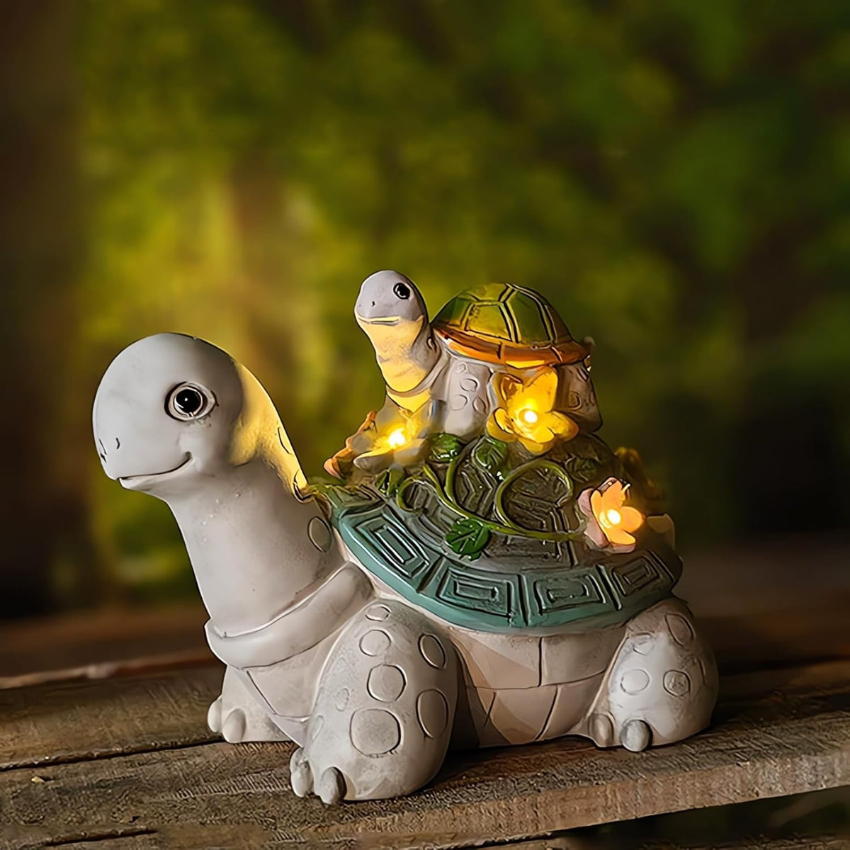 Solar Garden Outdoor Statues Turtle with Succulent and 7 LED Lights, Cute Outdoor Turtle Decor for