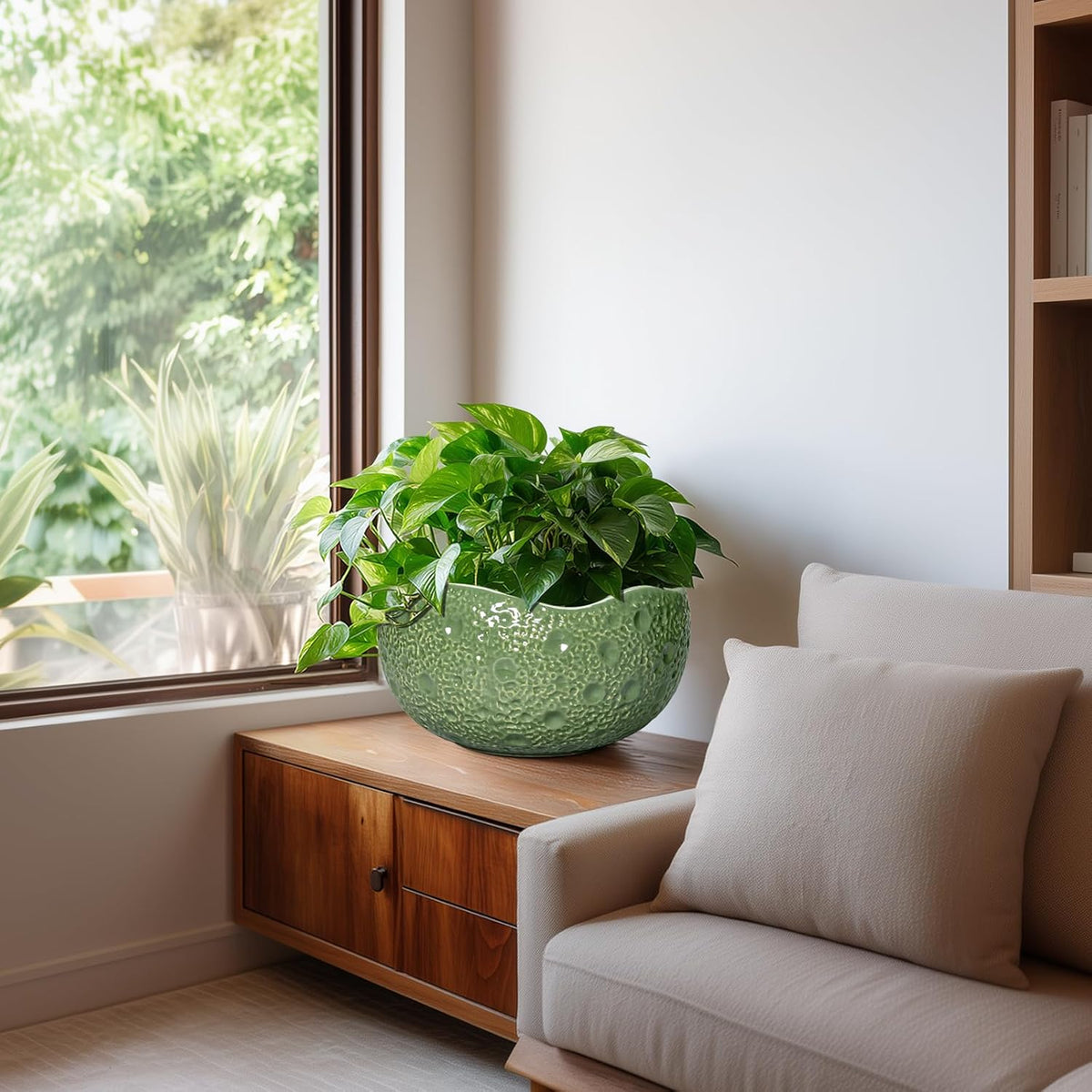 Ceramic Pots for Plants - 10 Inch Plant Pot for Indoor Outdoor, Round Bonsai Pots with Drainage