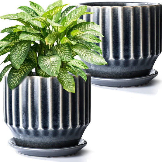 AISBUGUR Plant Pots 6 inch Ceramic Pots for Indoor Plants Set of 2 Flower Pots Unique Crackle Glaze