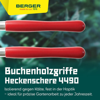 BERGER Professional Hedge Shear, Self-Sharpening 9.45" Steel Blades, Chrome-Plated Wavy Blades, 2