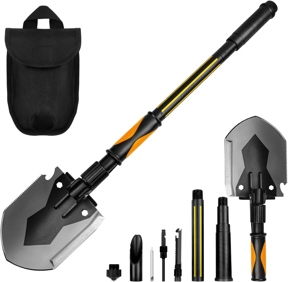 28" Tactical Folding Shovel Military Multi-Tool - Entrenching Tool with Pick/Axe/Saw, Carry Case