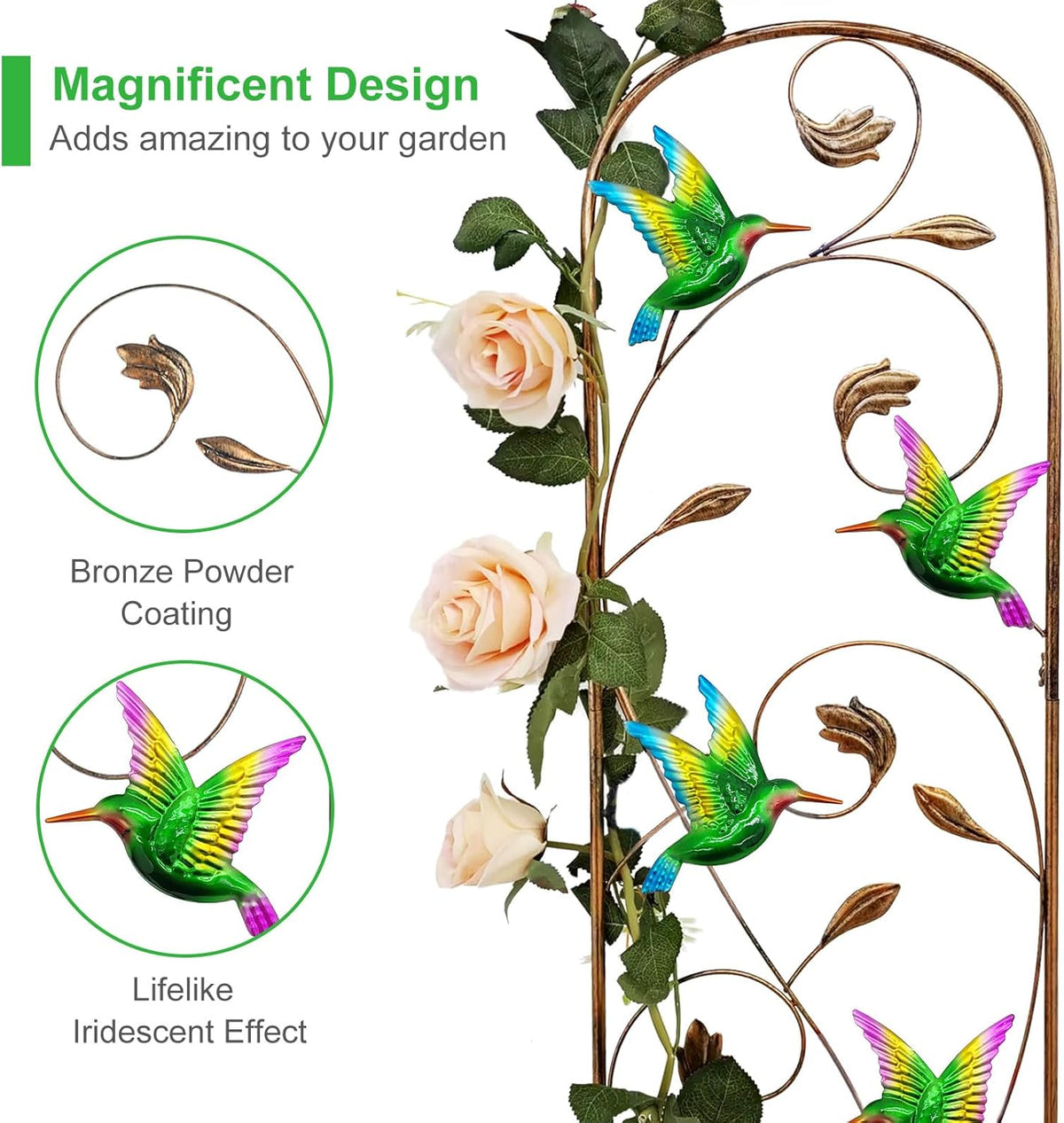 SUNNYPARK Set of 2 Hummingbird Metal Garden Trellis for Climbing Plants, Decorative Vegetables