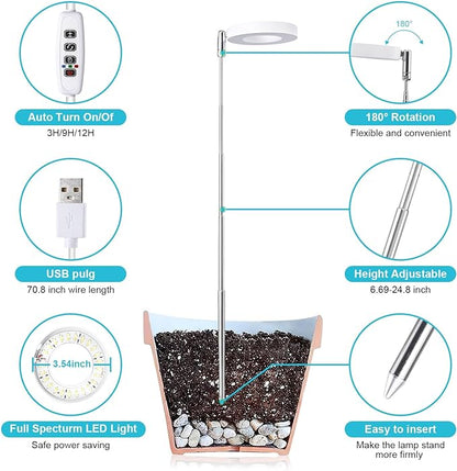 Halo Ring Grow Lights for Small Indoor Plants, Warm+White 48LEDs Full Spectrum Plant Light, Height