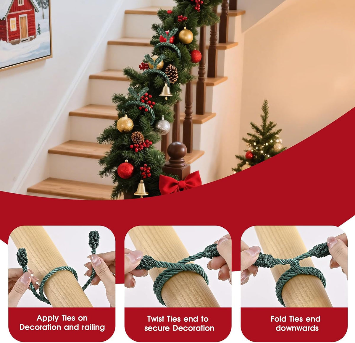 Christmas Garland Ties, 16Pcs 20in Garland Twist Ties for Banister, Reusable and Flexible