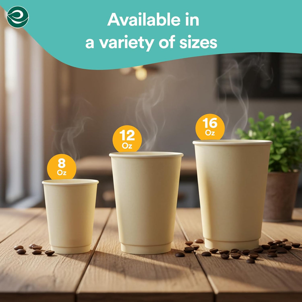 ECO SOUL 100% Compostable Plant-Based 8oz Hot Cups | (100 Count, 8 oz Hot Cups) | Disposable