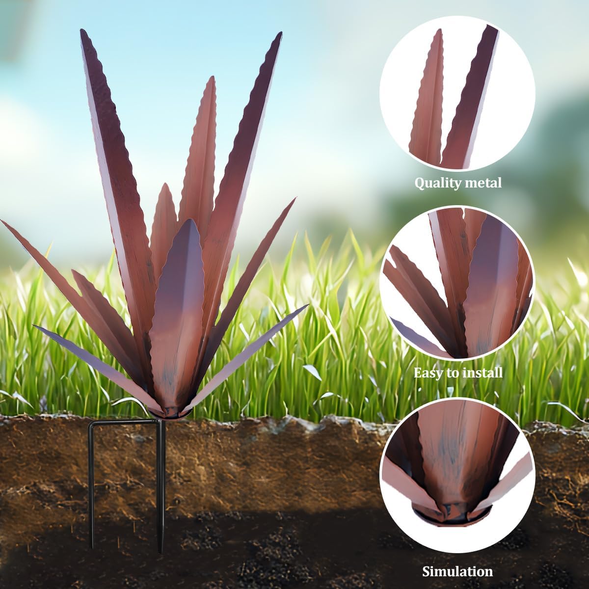 EROCK 2 Pcs Tequila Rustic Sculpture, Wind Resistant Metal Agave Plant Outdoor Home Decor, DIY