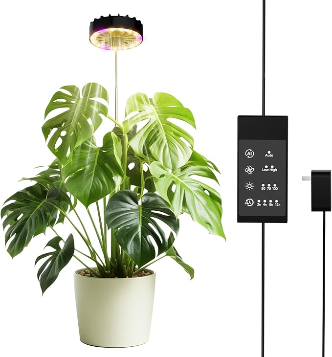 Halo Grow Lights for Indoor Plant, 40'' Height Adjustable Plant Grow Lights with Fan, Full Spectrum