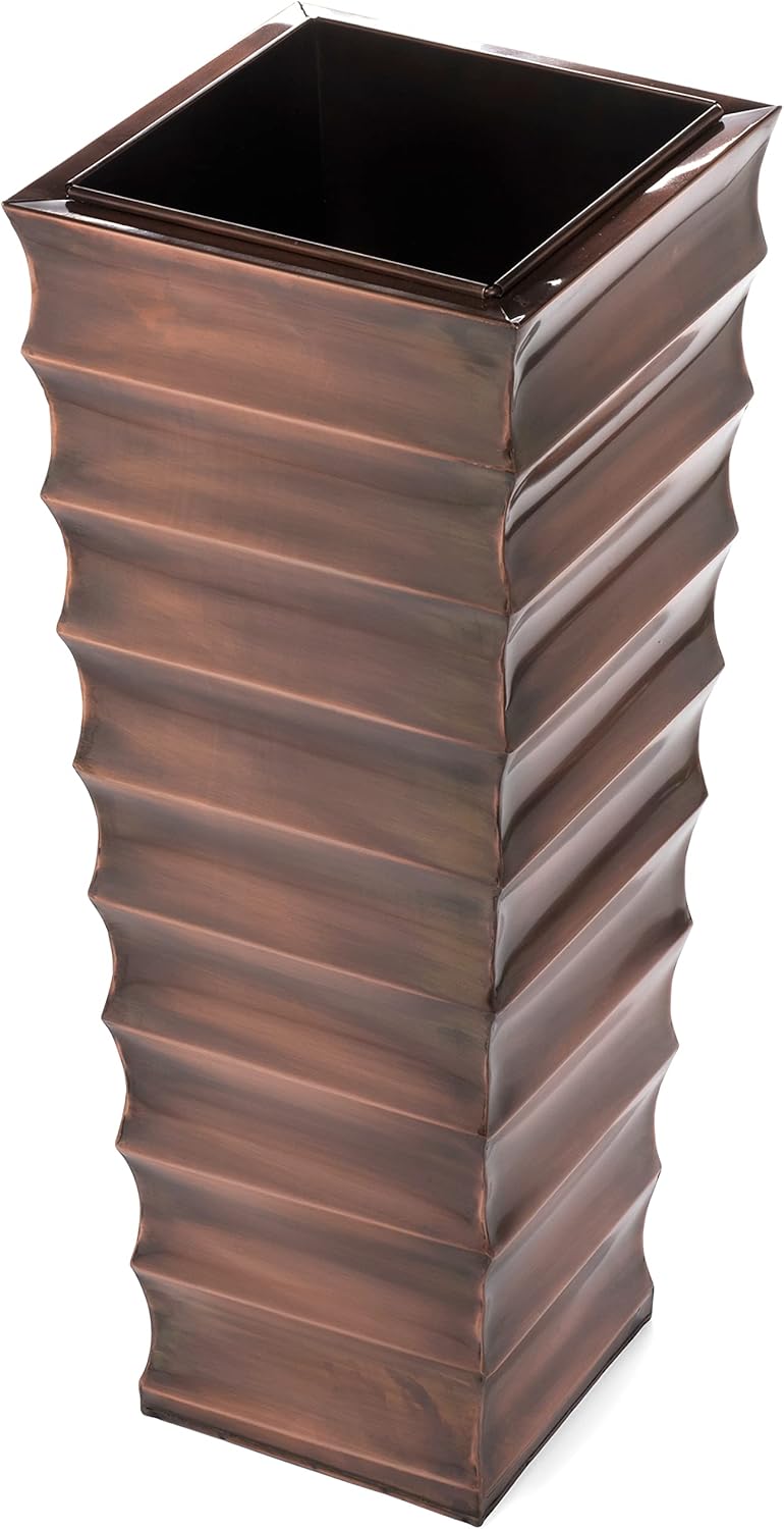 H Potter Copper Ribbed Planter Large for Outdoor Indoor Plants Small Spaces Entryway Patio Porch